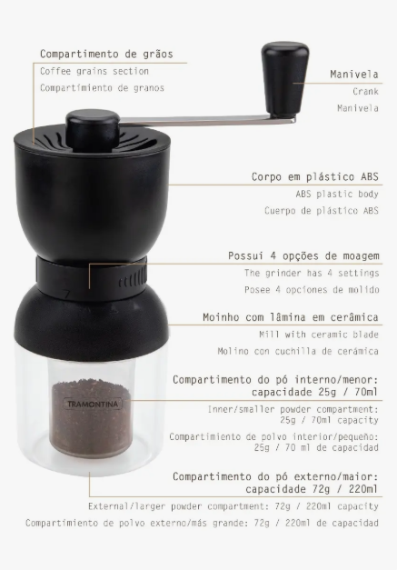 Moedor De Café Com Moinho Em Cerâmica Tramontina Cor Preto