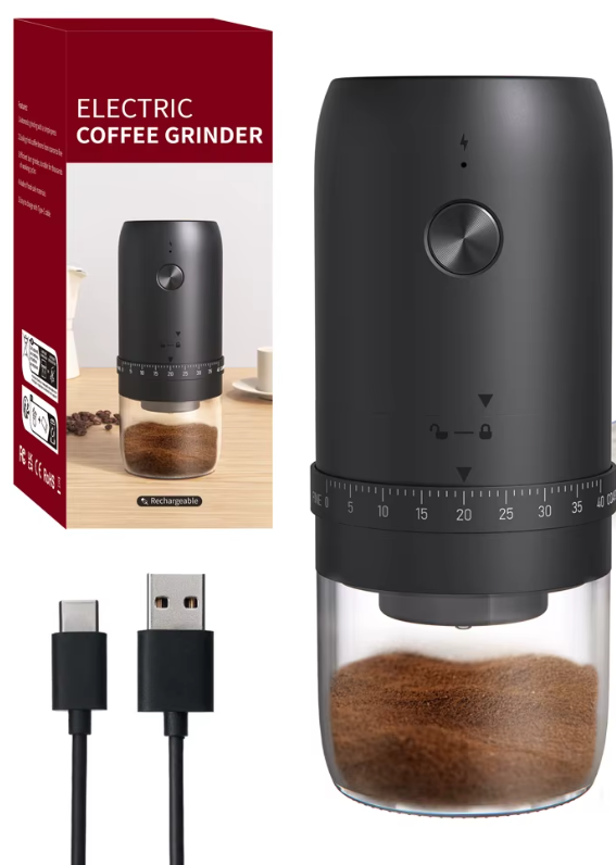 Moedor de Café Elétrico Portátil USB com 40 Níveis de Ajuste Externo