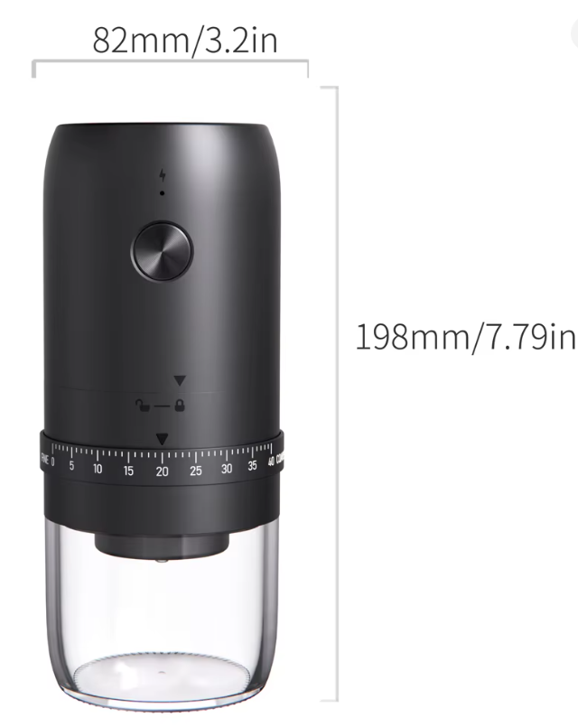 Moedor de Café Elétrico Portátil USB com 40 Níveis de Ajuste Externo